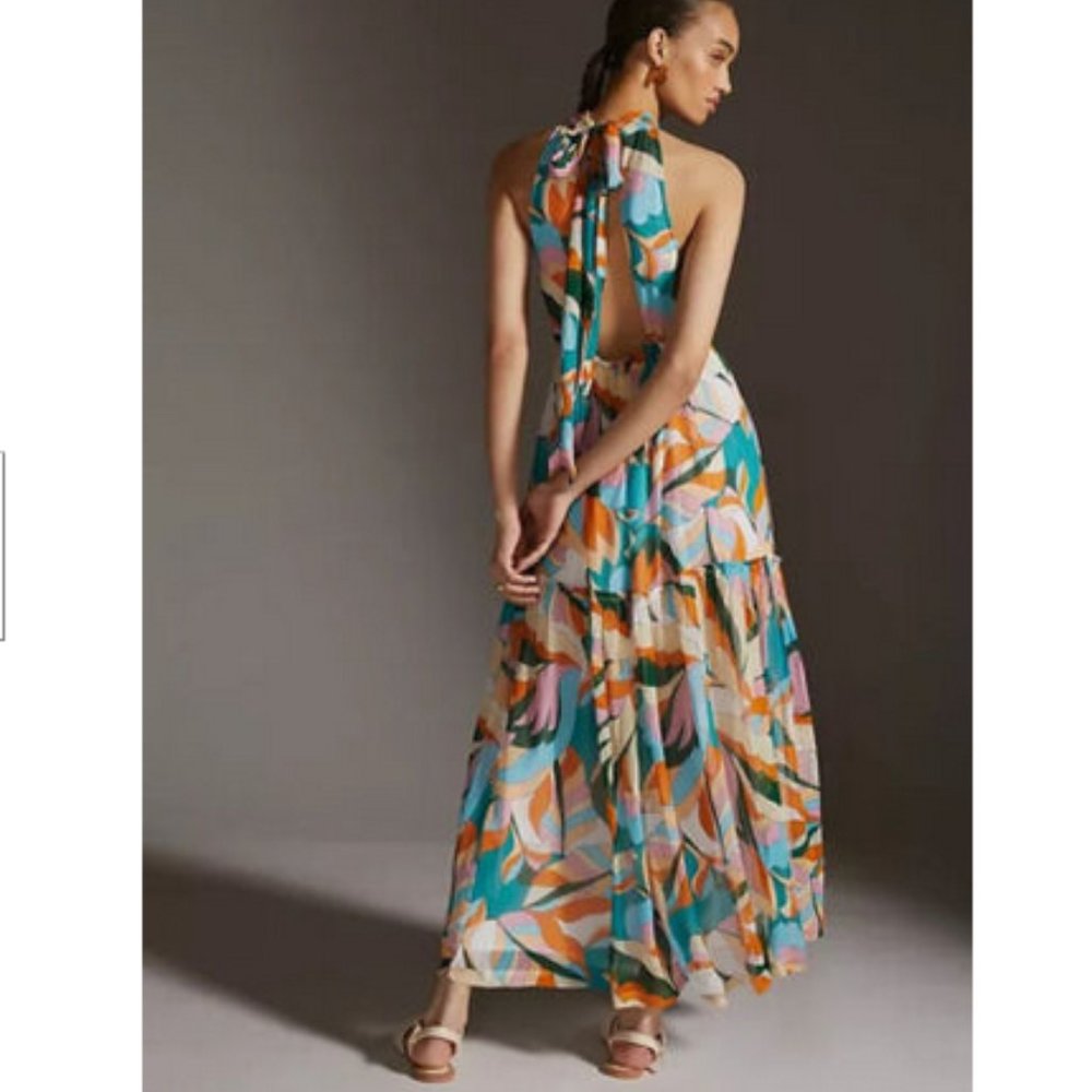 Anthropologie Maeve 2X NWT Keyhole Halter Maxi Dress Tiered Bohemian New - Picture 3 of 8